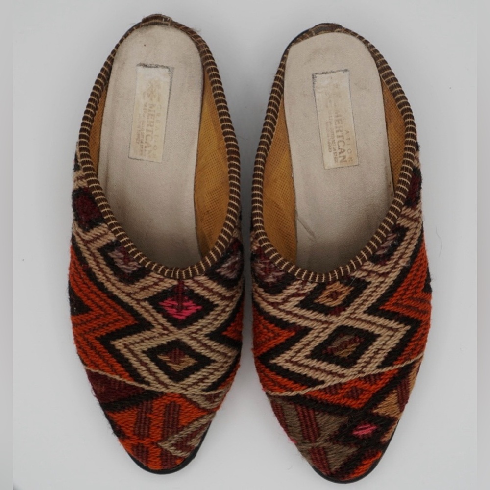 Authentic Vtg Handmade Turkish Kilim Mules